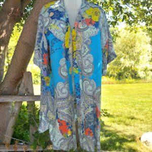 Catherines Women Plus Size 4X Long Open Cardigan - Paisley Patterned Multicolor